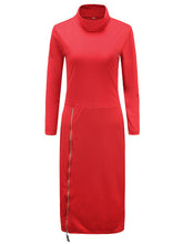 Turtle Neck Solid Zipper Full Sleeve Black Dress Fall Slim Mid-Calf Work Dresses For Women Autumn Casual Fashion 2016 Dress