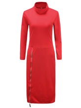 Turtle Neck Solid Zipper Full Sleeve Black Dress Fall Slim Mid-Calf Work Dresses For Women Autumn Casual Fashion 2016 Dress