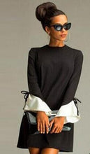 TurtleNeck Zipper Autumn Bow Solid Flare Sleeve Mini Dress Loose Casual Dresses 2016 New Fashion Women Fall Black Khaki Dress