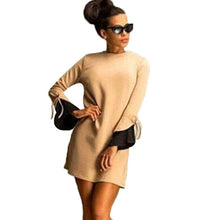 TurtleNeck Zipper Autumn Bow Solid Flare Sleeve Mini Dress Loose Casual Dresses 2016 New Fashion Women Fall Black Khaki Dress