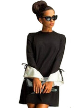 TurtleNeck Zipper Autumn Bow Solid Flare Sleeve Mini Dress Loose Casual Dresses 2016 New Fashion Women Fall Black Khaki Dress