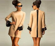 TurtleNeck Zipper Autumn Bow Solid Flare Sleeve Mini Dress Loose Casual Dresses 2016 New Fashion Women Fall Black Khaki Dress