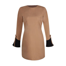 TurtleNeck Zipper Autumn Bow Solid Flare Sleeve Mini Dress Loose Casual Dresses 2016 New Fashion Women Fall Black Khaki Dress