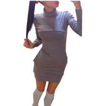 Turtleneck Women Cotton Dress Turtle Neck Causal Mini Black Dress 2015 Winter Dress Stretch Bodycon Dresses With Long Sleeves