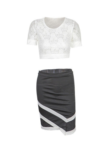 Two Piece Dress Lace Crochet Midriff Cropped Mini Dress Summer Dresses Casual For Women Fashion striped print Bodycon Lady