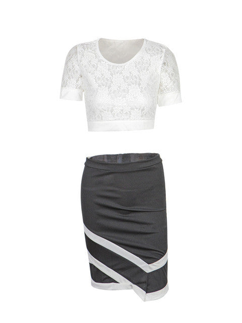 Two Piece Dress Lace Crochet Midriff Cropped Mini Dress Summer Dresses Casual For Women Fashion striped print Bodycon Lady