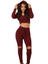 Two Piece Outfits Fitness Crop Top V Neck Sexy Jumpsuit Track Suit Knee Hole Bodycon Bandage Bodysuit Summer 2016 Fashion New