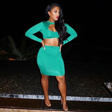 Two Piece Ruched Plus Size Two Piece Outfits Midriff Circle Open Mini Dress Long Sleeve Bodycon Sexy Club Party Green 2016 Lady
