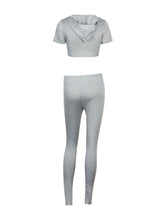 Two Pieces Jumpsuit Hooded Crop Open Knee V Neck Short Sleeve Gray Fitness Bodycon Overalls For Women 2016 Playsuit