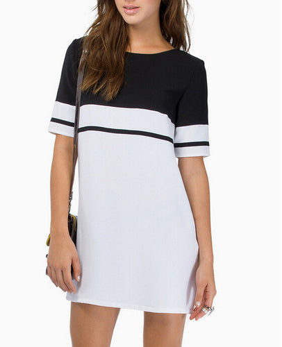 Two-tone Summer Dress Casual Ladies Women Patchwork Straight Sexy Dress Vestido Half Sleeve Shirt Dresses Vestidos 2015