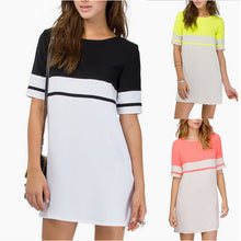 Two-tone Summer Dress Casual Ladies Women Patchwork Straight Sexy Dress Vestido Half Sleeve Shirt Dresses Vestidos 2015