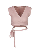 V Neck Bandage Tip Up Wrap Women Crop Top Short Sleeve Summer Casual Cropped Bralette Bralet Tops Fitness 2016 Fashion