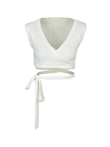 V Neck Bandage Tip Up Wrap Women Crop Top Short Sleeve Summer Casual Cropped Bralette Bralet Tops Fitness 2016 Fashion