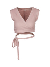 V Neck Bandage Tip Up Wrap Women Crop Top Short Sleeve Summer Casual Cropped Bralette Bralet Tops Fitness 2016 Fashion