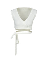 V Neck Bandage Tip Up Wrap Women Crop Top Short Sleeve Summer Casual Cropped Bralette Bralet Tops Fitness 2016 Fashion