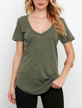 V Neck Front Pocket Short Sleeve T Shirt Women Tee Shirt Women Tshirt Summer Fashion Vogue Women Clothing Fashionable Women