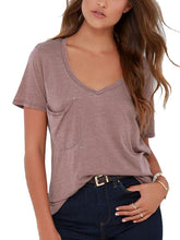 V Neck Front Pocket Short Sleeve T Shirt Women Tee Shirt Women Tshirt Summer Fashion Vogue Women Clothing Fashionable Women