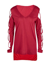 V-Neck Hollow Out High And Low Blouse Solid Full Sleeve Black Red Tops Women Fall Fashion Clothes New 2016 Autumn Sexy Blouse