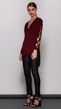 V-Neck Hollow Out High And Low Blouse Solid Full Sleeve Black Red Tops Women Fall Fashion Clothes New 2016 Autumn Sexy Blouse