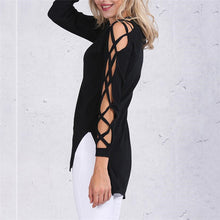 V-Neck Hollow Out High And Low Blouse Solid Full Sleeve Black Red Tops Women Fall Fashion Clothes New 2016 Autumn Sexy Blouse