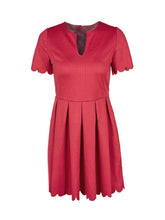 V Neck Red Pleated Summer Girl Dress Short Sleeve Mini Dress Sweet Skater Dress Women High Quality 2016 Summer Dress