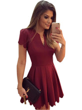 V Neck Red Pleated Summer Girl Dress Short Sleeve Mini Dress Sweet Skater Dress Women High Quality 2016 Summer Dress