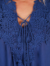 V-Neck Sleeveless Crochet Shirt Lace Patchwork Blue Tassel Blouse Fashion Women Summer Blouses 2017 Blusa Feminina