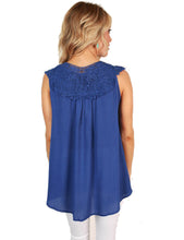 V-Neck Sleeveless Crochet Shirt Lace Patchwork Blue Tassel Blouse Fashion Women Summer Blouses 2017 Blusa Feminina