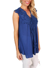 V-Neck Sleeveless Crochet Shirt Lace Patchwork Blue Tassel Blouse Fashion Women Summer Blouses 2017 Blusa Feminina