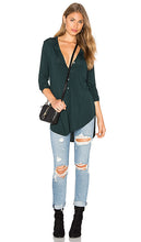 V Neck Tops Button Up Long Top Green Tunic Henley Shirt Shirttail Hem Blouse Sexy Fashion Long Sleeve Top 2016
