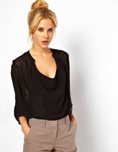 V Neck Women Blouses Draped Women Tops Blusas Blusa Feminina Camisas Femininas 2015 Vintage Sexy White Black Blouse