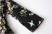 V Neck Wrap Cotton Elegant High Waist Black Floral Print Mini Short Dress Half Sleeve Sexy Flower A Line Casual Woman 2016