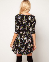 V Neck Wrap Cotton Elegant High Waist Black Floral Print Mini Short Dress Half Sleeve Sexy Flower A Line Casual Woman 2016