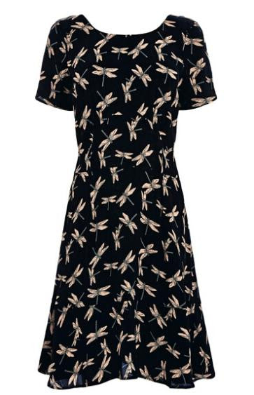 Vintage Casual Women Dress Printed Dragonfly Print Dress Vestidos Casual Summer Dress 2015 Summer Style