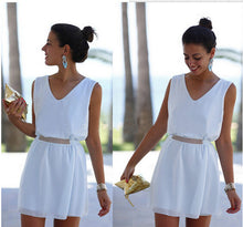White Beach Women Dress Mini Sun V Neck Dress Casual Summer Dress 2015 Vestido Vestidos With Squin Summer Style (With Sashes)