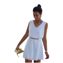 White Beach Women Dress Mini Sun V Neck Dress Casual Summer Dress 2015 Vestido Vestidos With Squin Summer Style (With Sashes)