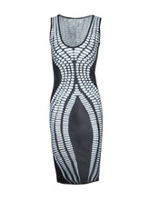 White Dot Print Geometric Pattern Women Bodycon Party Summer Dress Sleeveless Sexy Midi Black Dress Summer Dress 2016 New Style