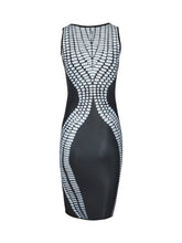 White Dot Print Geometric Pattern Women Bodycon Party Summer Dress Sleeveless Sexy Midi Black Dress Summer Dress 2016 New Style