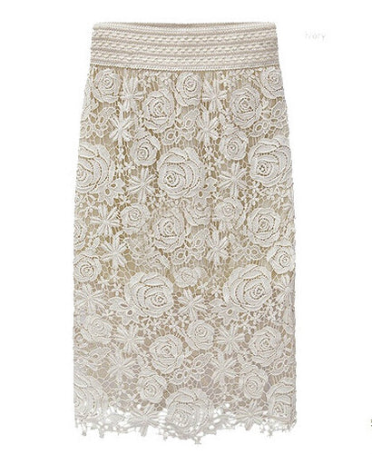 White Lace Skirts For Women Straight Midi Flower Pencil Skirt Womens Saia Faldas Saias Jupe Midi Skirt Women Skirt 2015