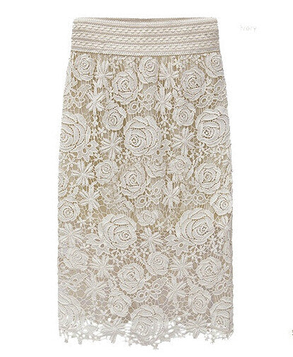 White Lace Skirts For Women Straight Midi Flower Pencil Skirt Womens Saia Faldas Saias Jupe Midi Skirt Women Skirt 2015