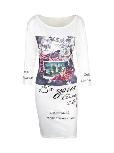White Letter Print Sightseeing Printing White Dress Casual Summer Midi Dress Girl Summer Autumn Women Dresses New Arrivals 2016