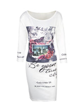 White Letter Print Sightseeing Printing White Dress Casual Summer Midi Dress Girl Summer Autumn Women Dresses New Arrivals 2016