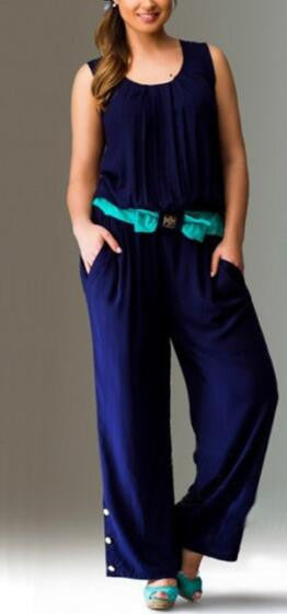 Wide Leg Sleeveless Button Up With Belt Bow Jumpsuit Elegant Casual Overalls Rompers Womens Jumpsuit 2016 One Piece New
