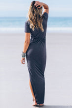 With White Belt Side Split High Slit Wrap Dress Beach Summer Casual Cotton Bodycon Long Dress Women Navy Blue Ladies 2017 New