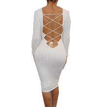 Women Backless lace up ties up Dress Bow Wine Red Dress With Long Sleeve White Party Fashion Dress Bodycon Lady Dress New 2017