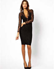 Women Black Gowns Sexy Crochet Lace Mini Dress Plus Size Stretch Dress See Through Pencil Bodycon Ball Club Dress