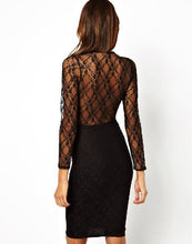 Women Black Gowns Sexy Crochet Lace Mini Dress Plus Size Stretch Dress See Through Pencil Bodycon Ball Club Dress