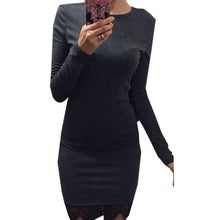 Women Black Lace Dress Eyelet Mini Sheeth Dress With Long Sleeve Retro Casual Plain Spring Summer Teacher Dress 2016