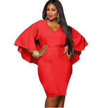 Women Dresses For Chubby Girls Red Butterfly Sleeve Black Neon XXL 3XL Dress With Belt Stretch Large Size Pencil Dress Party