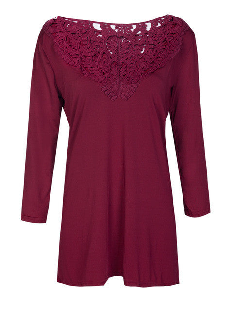 Women Hollow Top Elegant Causal Blouse Autumn Long Shirt Crochet Blouse White Red Grey Fashion Plus Size Embroidery